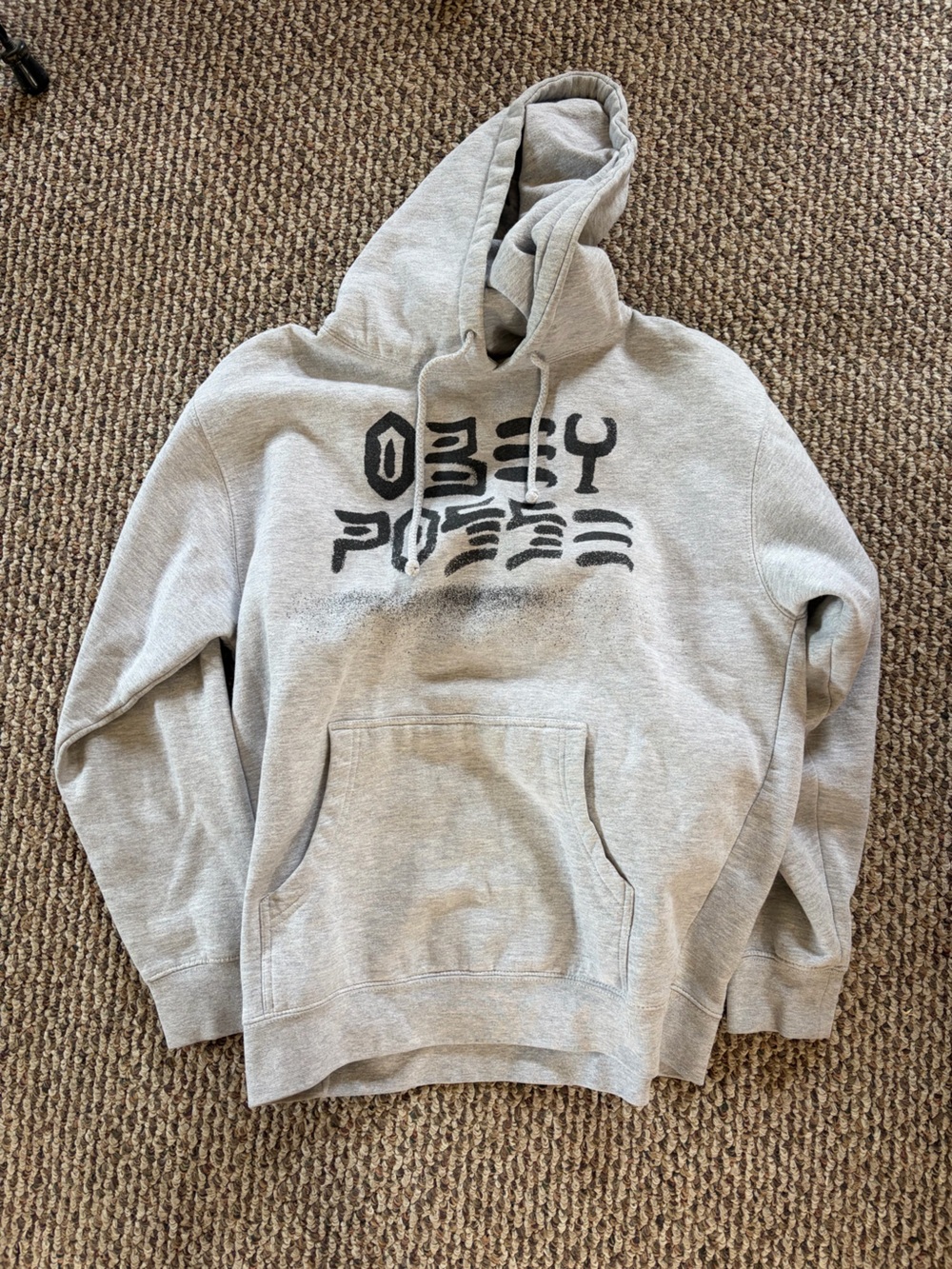 OBEY Men's Light Gray Graphic Hoodie Sweatshirt
